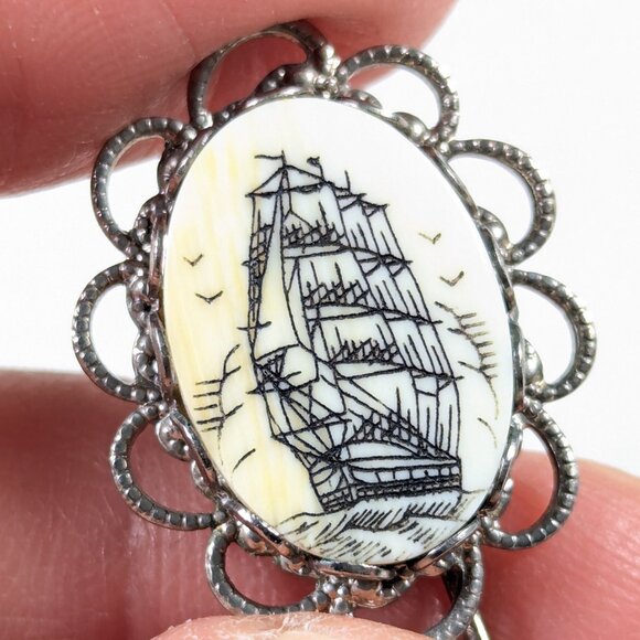 Vintage schooner medieval ship stickpin lapel pin tie pin, nautical pirate pin - Picture 5 of 6